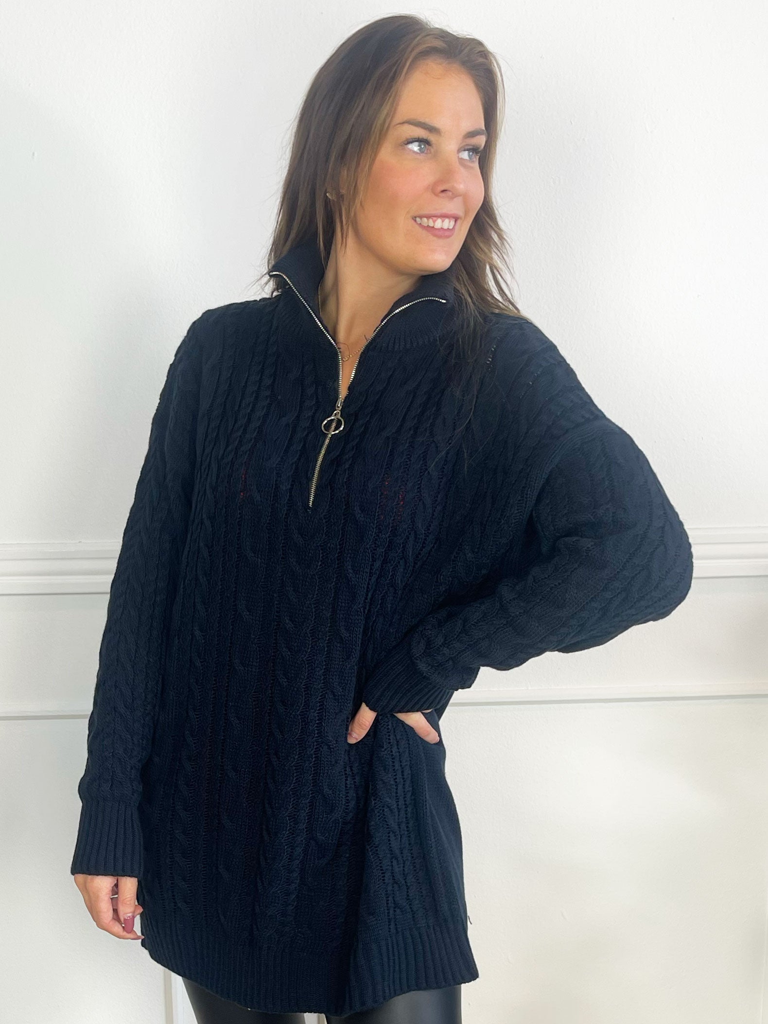 Esly - Kabelstickad tröja med dragkedja